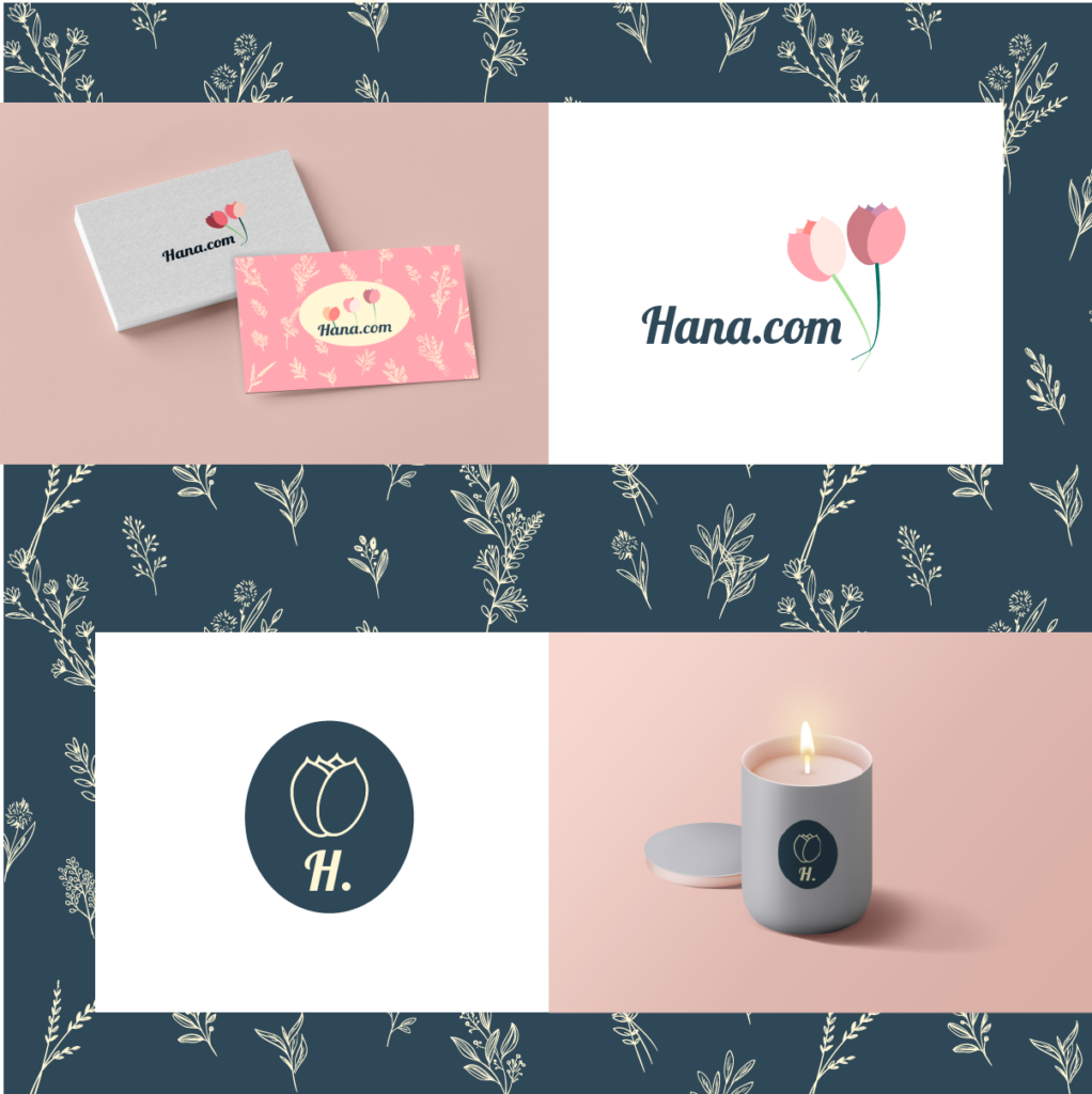 une carte de visite et un bougie avec logo fleuriste